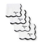 Dusklia - Please leave by 9 Scallop Edge Set of 4 Napkins - Off White/Black