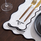 Dusklia - Please leave by 9 Scallop Edge Set of 4 Napkins - Off White/Black