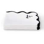 Dusklia - Please leave by 9 Scallop Edge Set of 4 Napkins - Off White/Black
