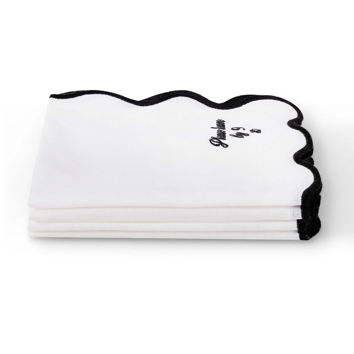 Dusklia - Please leave by 9 Scallop Edge Set of 4 Napkins - Off White/Black