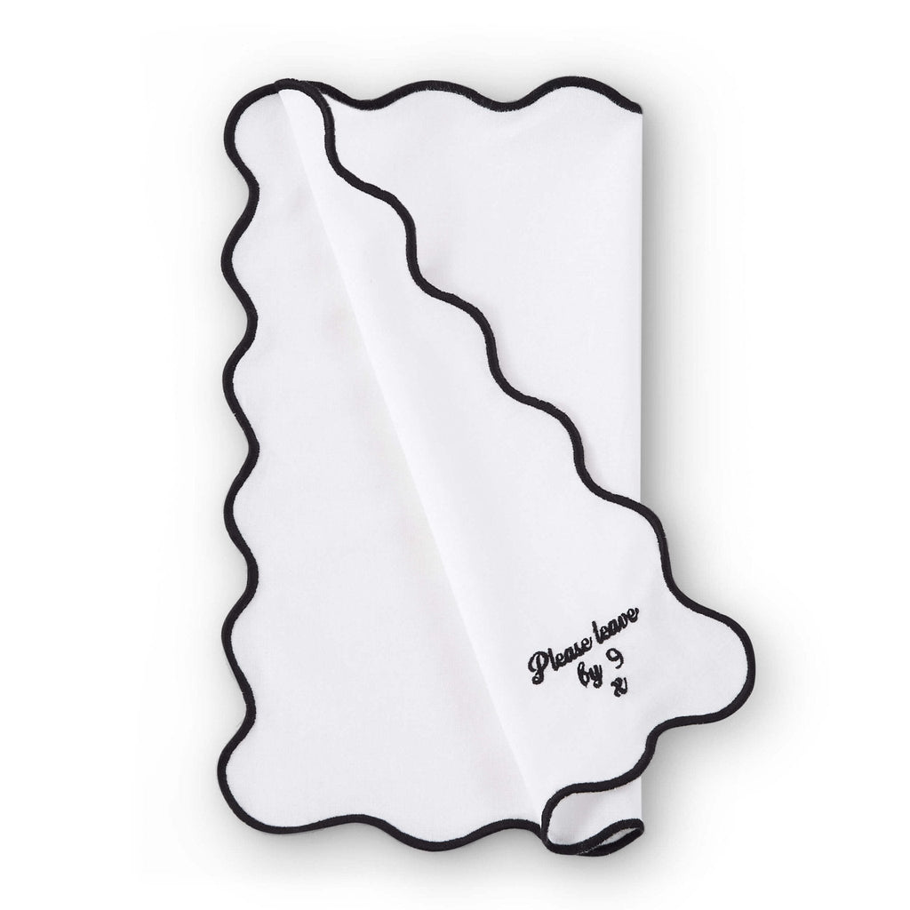 Dusklia - Please leave by 9 Scallop Edge Set of 4 Napkins - Off White/Black