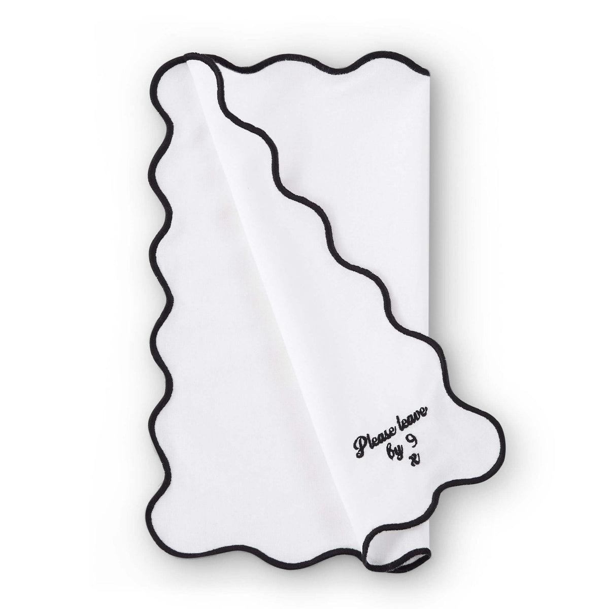Dusklia - Please leave by 9 Scallop Edge Set of 4 Napkins - Off White/Black