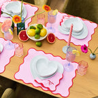 Dusklia - Please leave by 9 Scallop Edge Set of 4 Napkins - Pink/Red