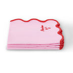 Dusklia - Please leave by 9 Scallop Edge Set of 4 Napkins - Pink/Red