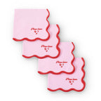 Dusklia - Please leave by 9 Scallop Edge Set of 4 Napkins - Pink/Red