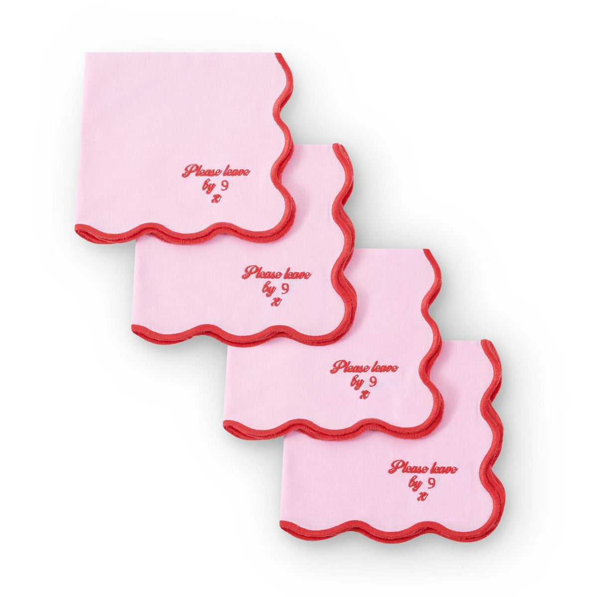 Dusklia - Please leave by 9 Scallop Edge Set of 4 Napkins - Pink/Red