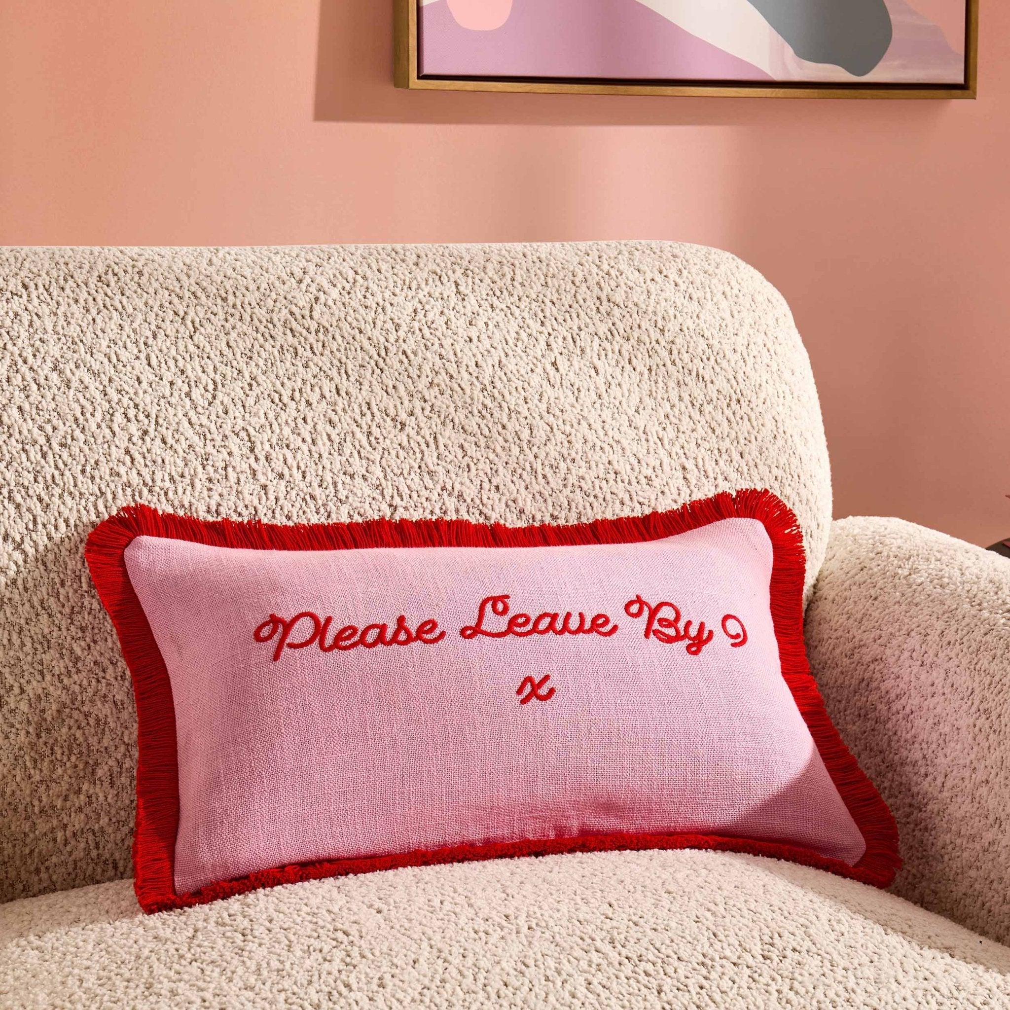 Dusklia - Please Leave By 9 Tufted Sofa Cushion Cover - Pink/ Red