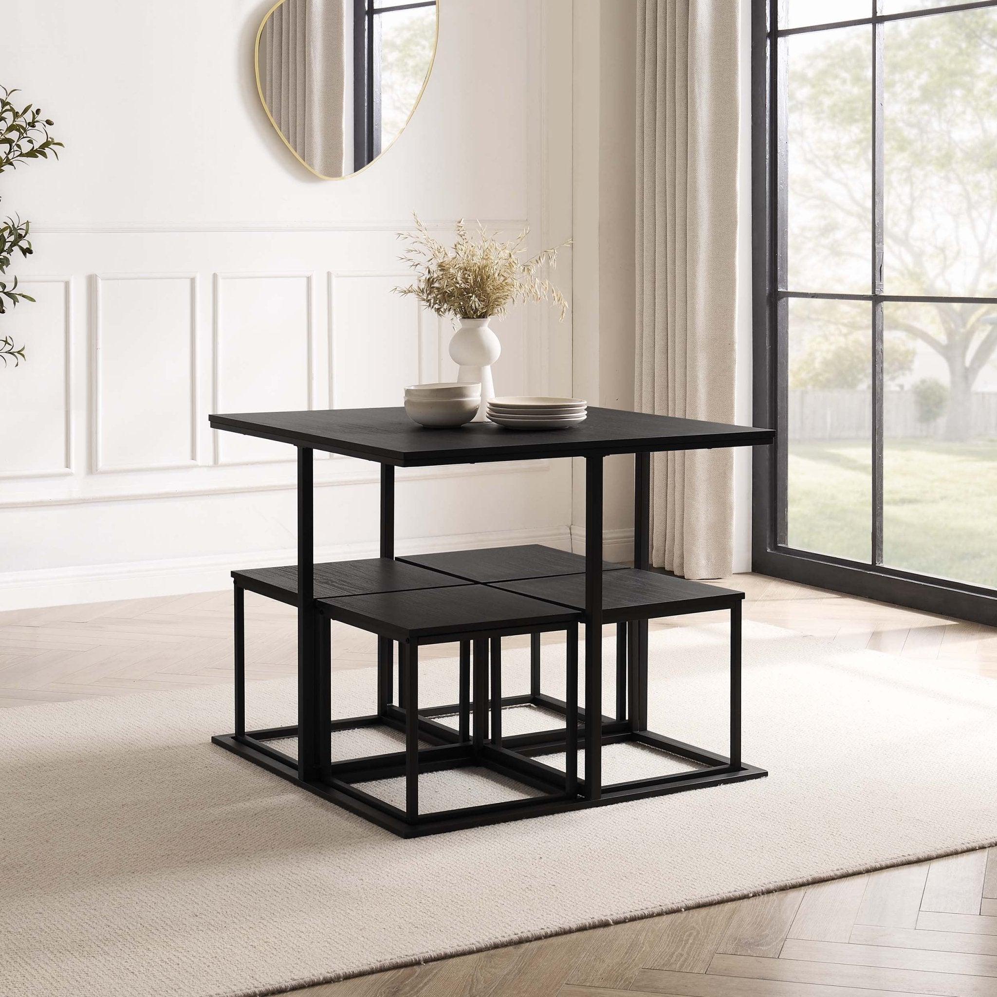 Dusklia - Polly Space Saving Dining Table and Chairs - Black