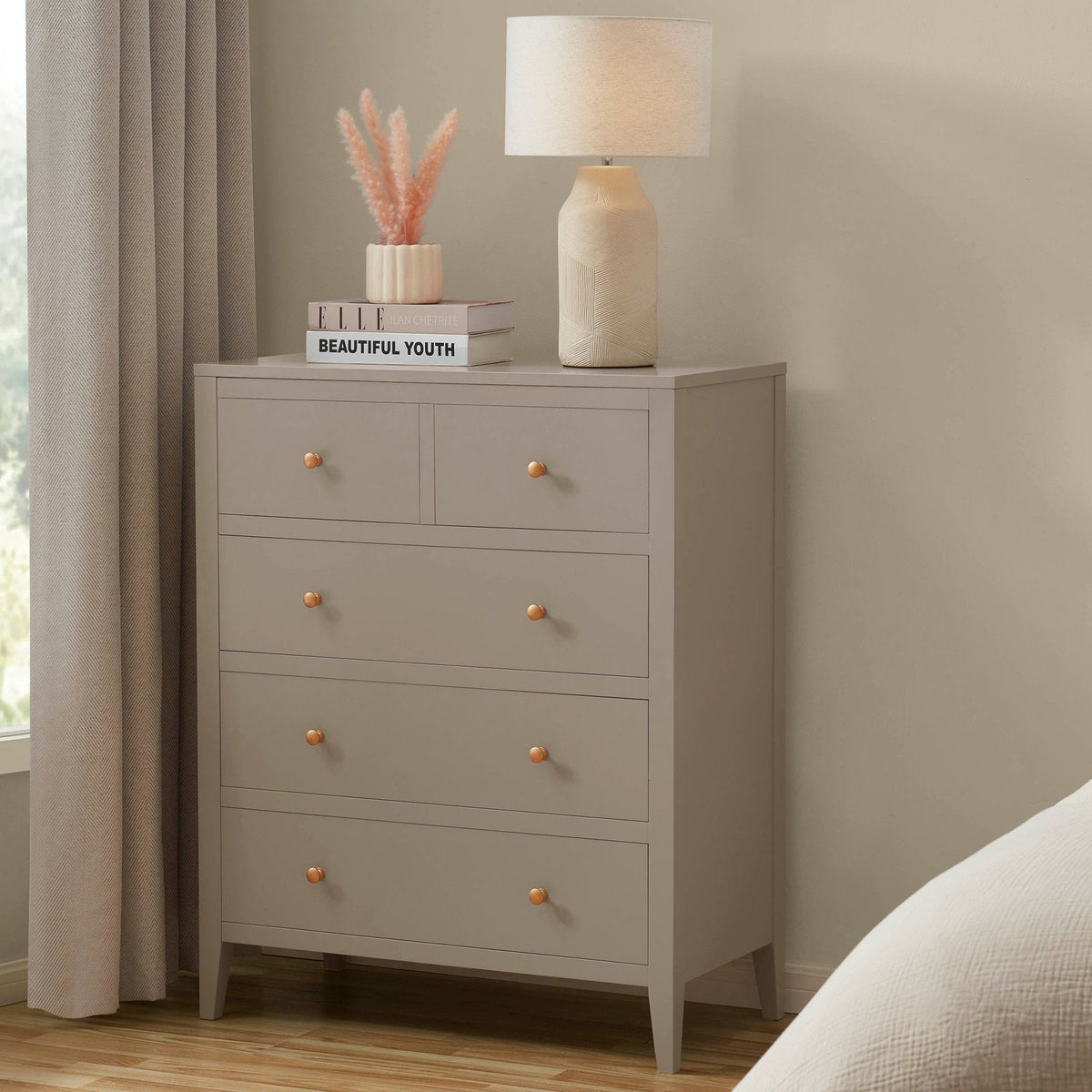 Dusklia - Poppy 5 Drawer Chest - Taupe