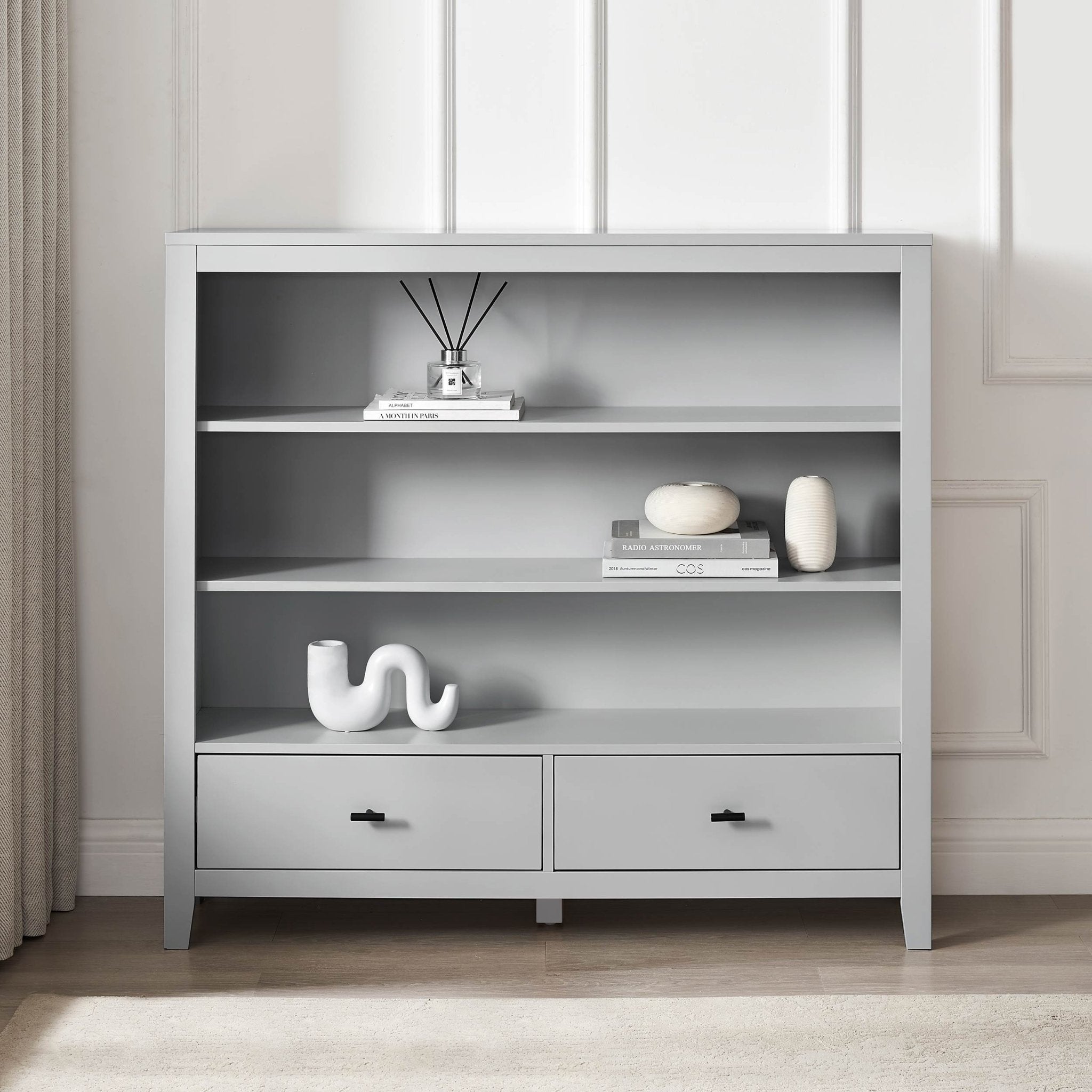 Dusklia - Poppy Bookshelf with Drawer - Grey