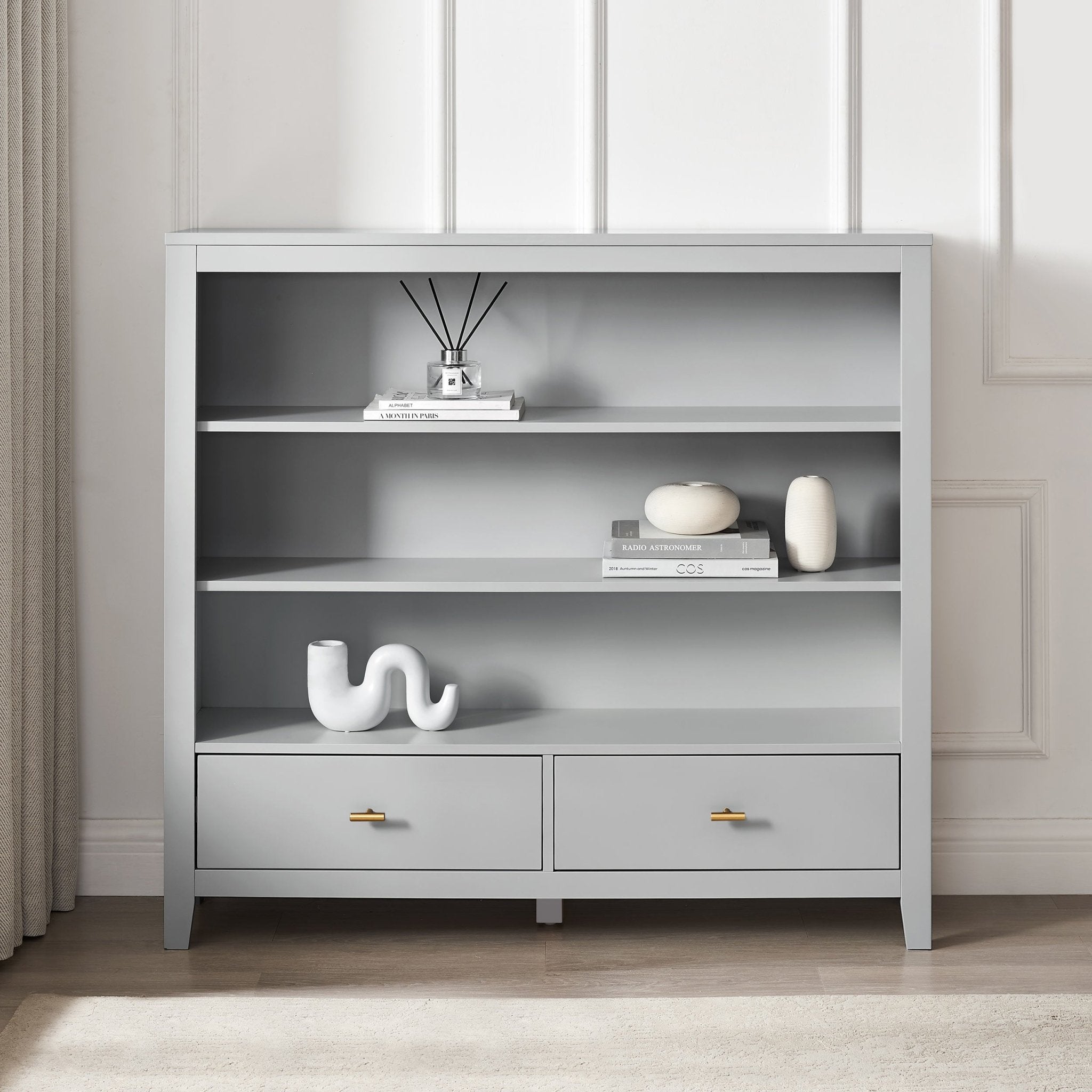 Dusklia - Poppy Bookshelf with Drawer - Grey