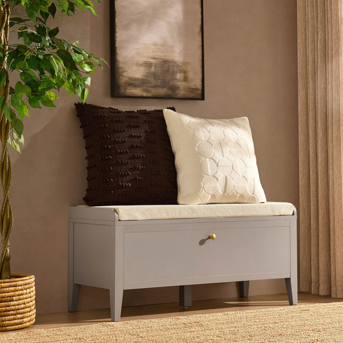 Dusklia - Poppy Seated Storage Cabinet  - Taupe