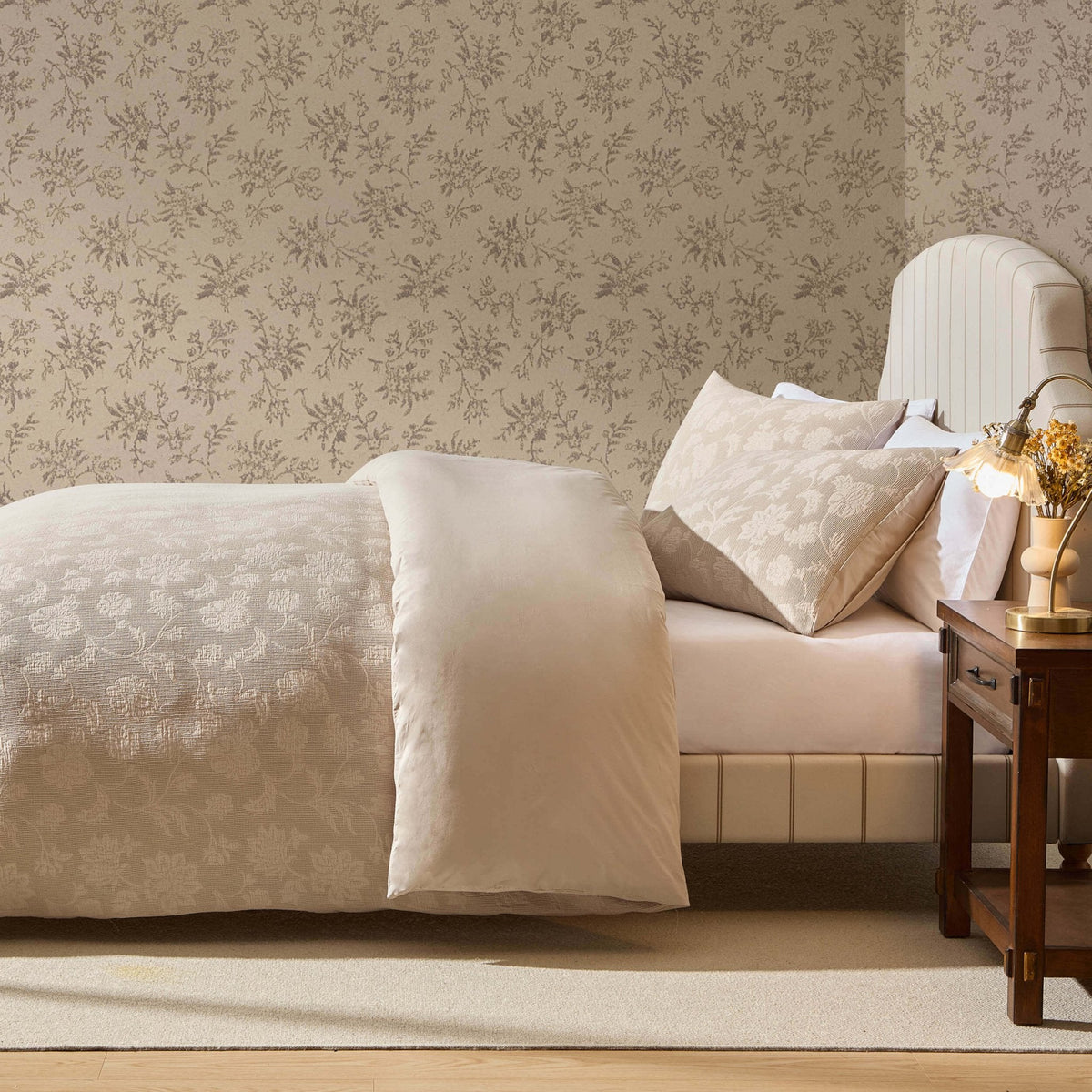 Dusklia - Portia Jacquard Waffle Duvet Cover & Pillowcase Set - Stone
