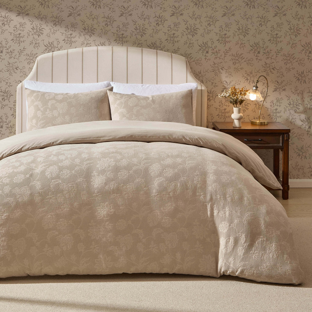 Dusklia - Portia Jacquard Waffle Duvet Cover & Pillowcase Set - Stone