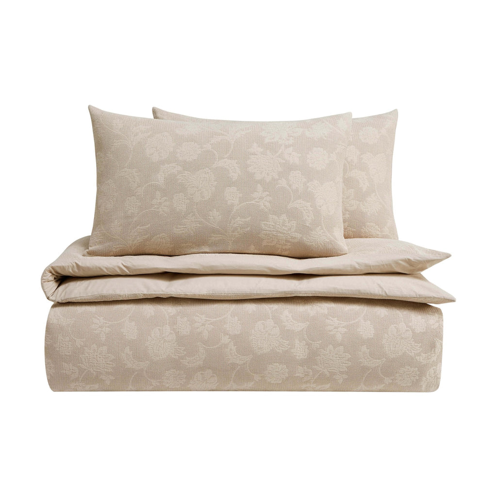 Dusklia - Portia Jacquard Waffle Duvet Cover & Pillowcase Set - Stone