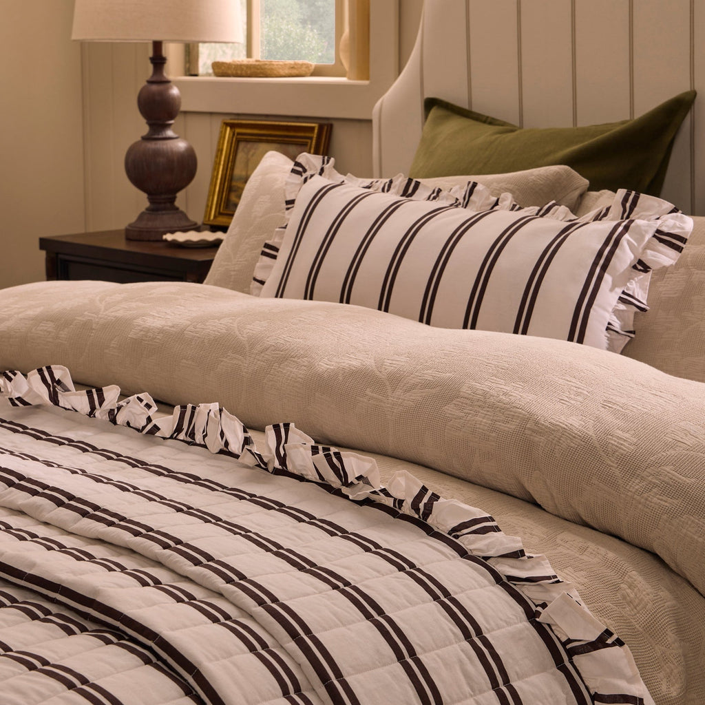 Dusklia - Portia Jacquard Waffle Duvet Cover & Pillowcase Set - Stone
