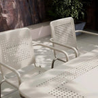 Dusklia - Porto Outdoor 6 Seater Rectangular Dining Table and Stacking Chairs - Champagne