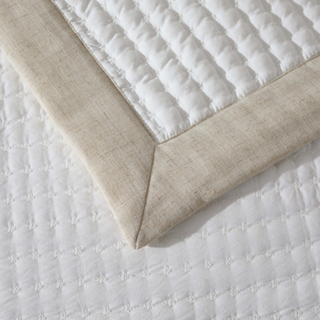 Dusklia - Portobello Embroidered Linen Edge Bedspread - White/Natural