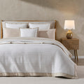 Dusklia - Portobello Embroidered Linen Edge Bedspread - White/Natural