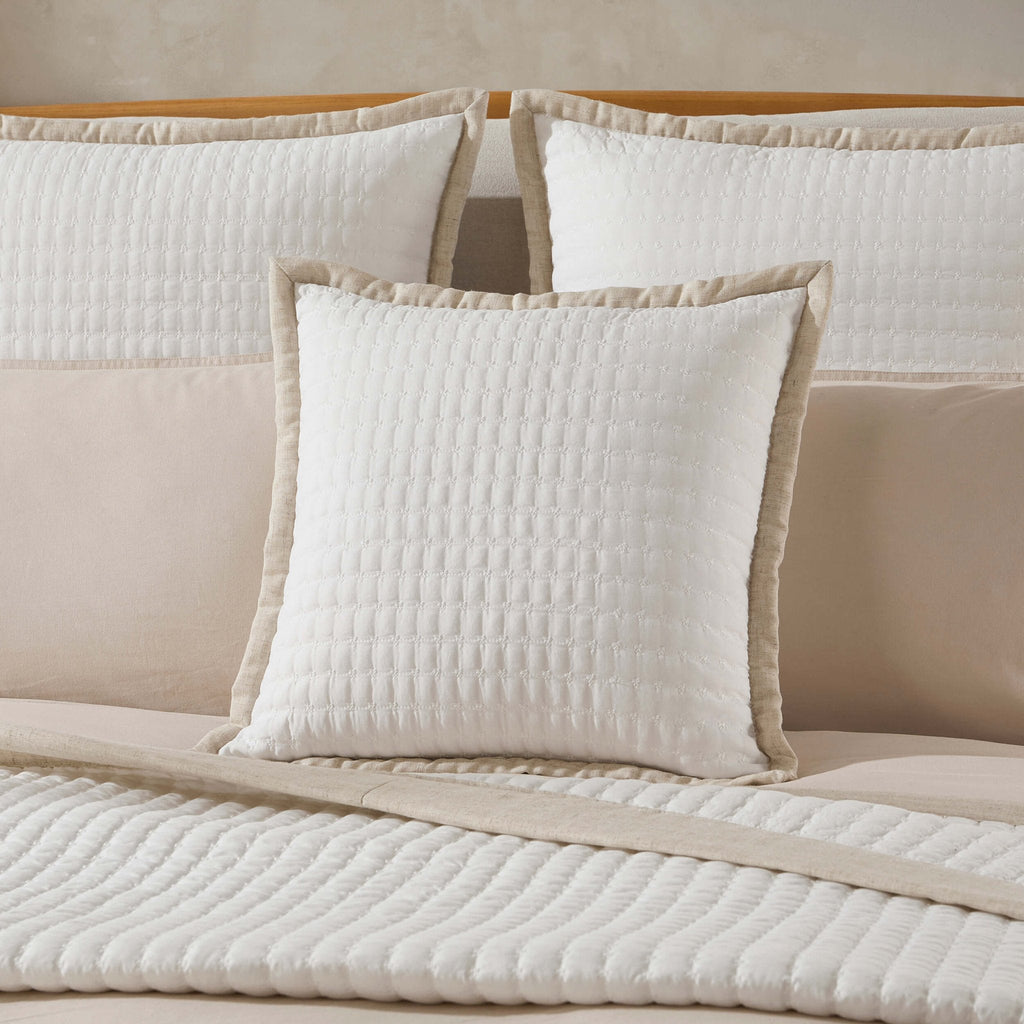 Dusklia - Portobello Embroidered Linen Edge Cushion Cover - White/Natural