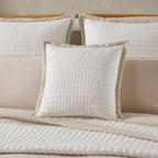 Dusklia - Portobello Embroidered Linen Edge Cushion Cover - White/Natural