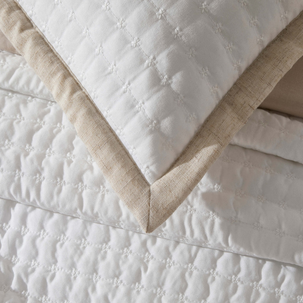 Dusklia - Portobello Embroidered Linen Edge Cushion Cover - White/Natural