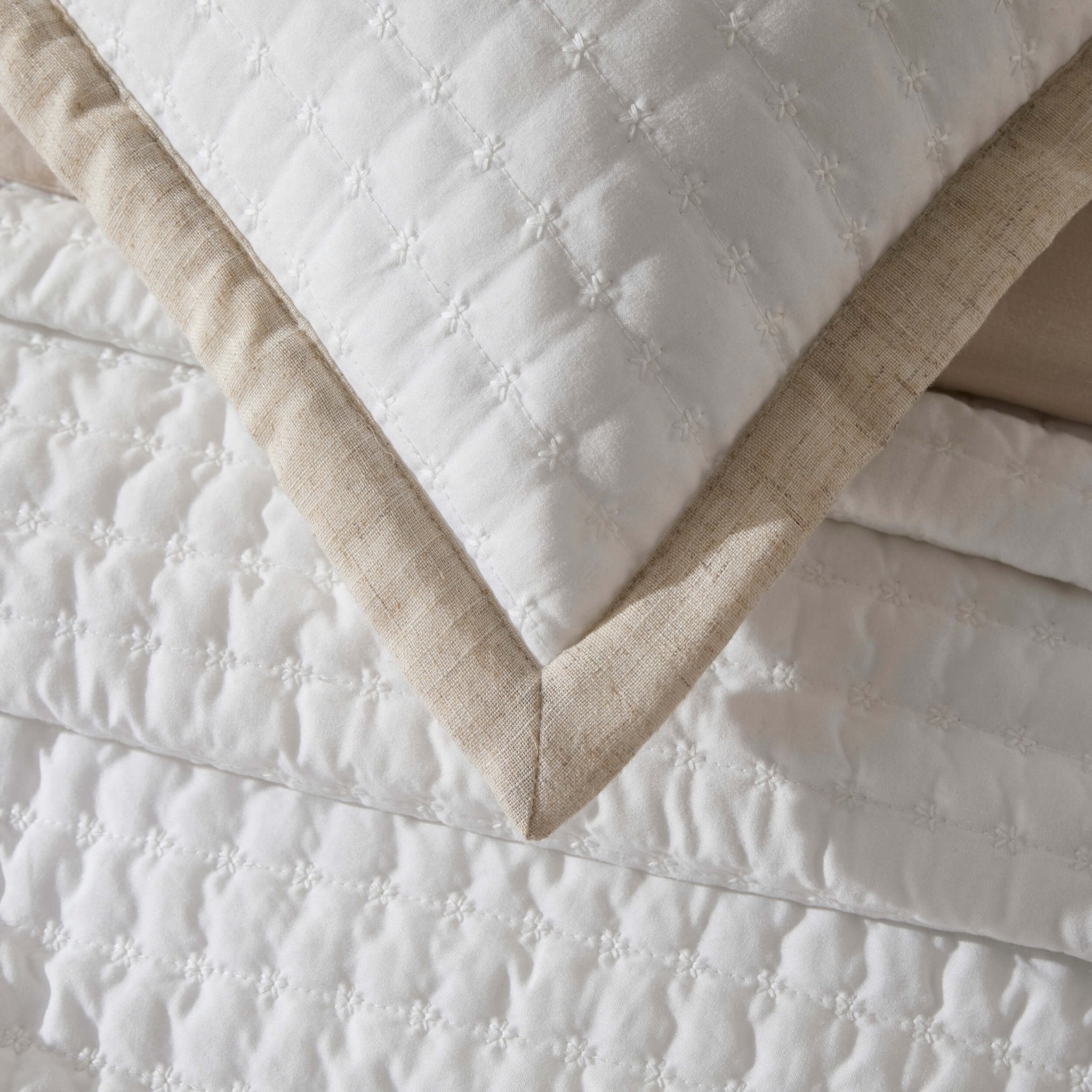 Dusklia - Portobello Embroidered Linen Edge Cushion Cover - White/Natural