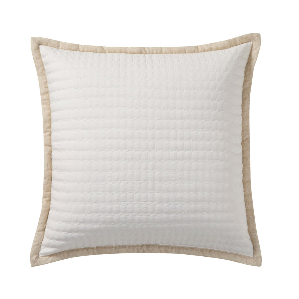 Dusklia - Portobello Embroidered Linen Edge Cushion Cover - White/Natural