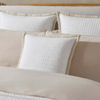 Dusklia - Portobello Embroidered Linen Edge Cushion Cover - White/Natural