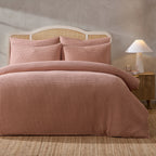 Dusklia - Portofino Waffle 100% Cotton Duvet Cover 200 Thread Count - Blush