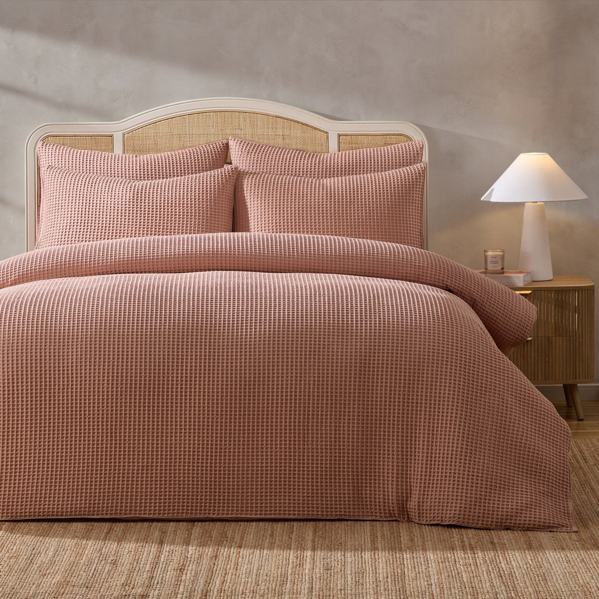 Dusklia - Portofino Waffle 100% Cotton Duvet Cover 200 Thread Count - Blush