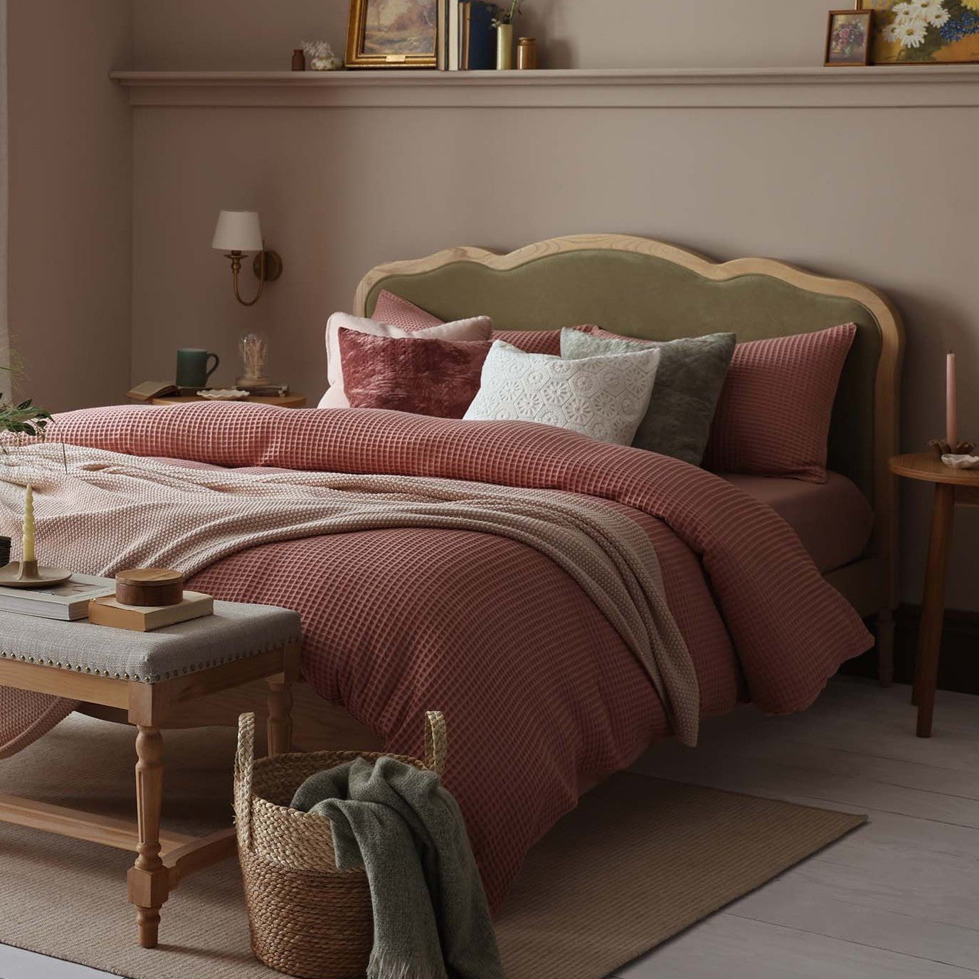 Dusklia - Portofino Waffle 100% Cotton Duvet Cover 200 Thread Count - Blush