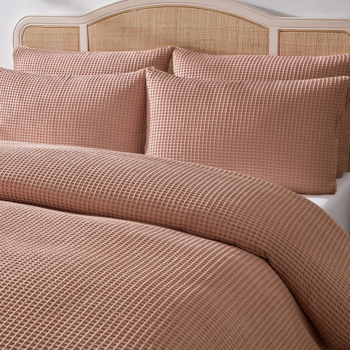 Dusklia - Portofino Waffle 100% Cotton Duvet Cover 200 Thread Count - Blush