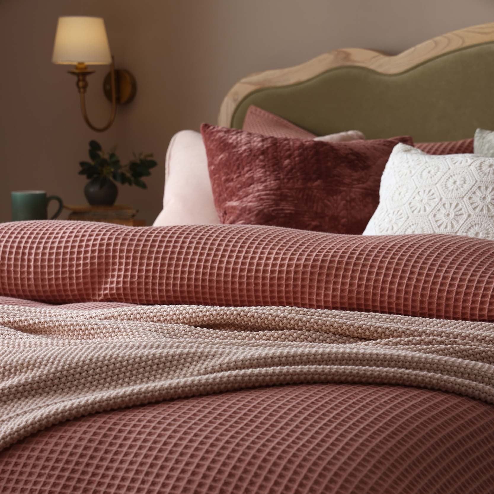 Dusklia - Portofino Waffle 100% Cotton Duvet Cover 200 Thread Count - Blush
