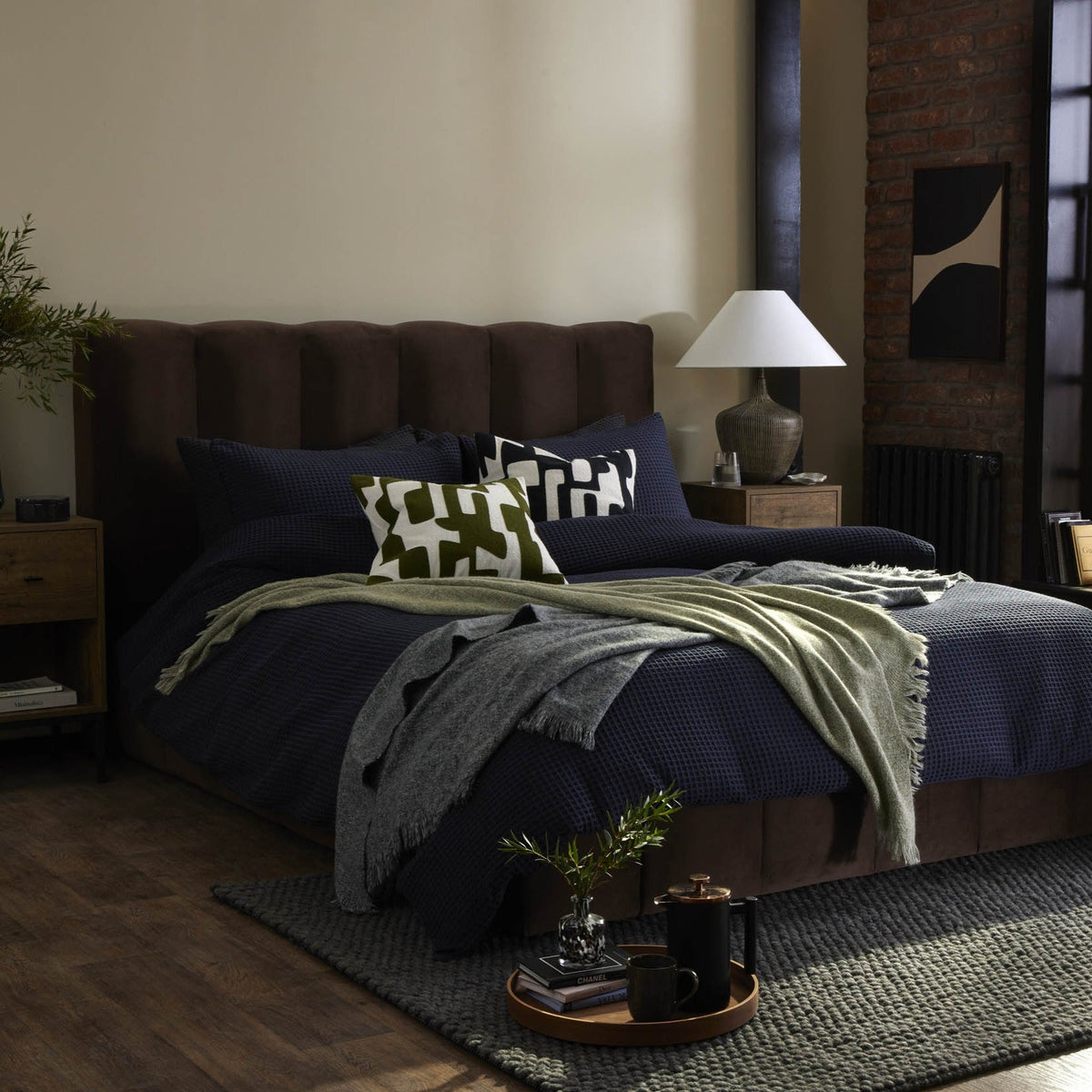 Dusklia - Portofino Waffle 100% Cotton Duvet Cover 200 Thread Count - Midnight Navy