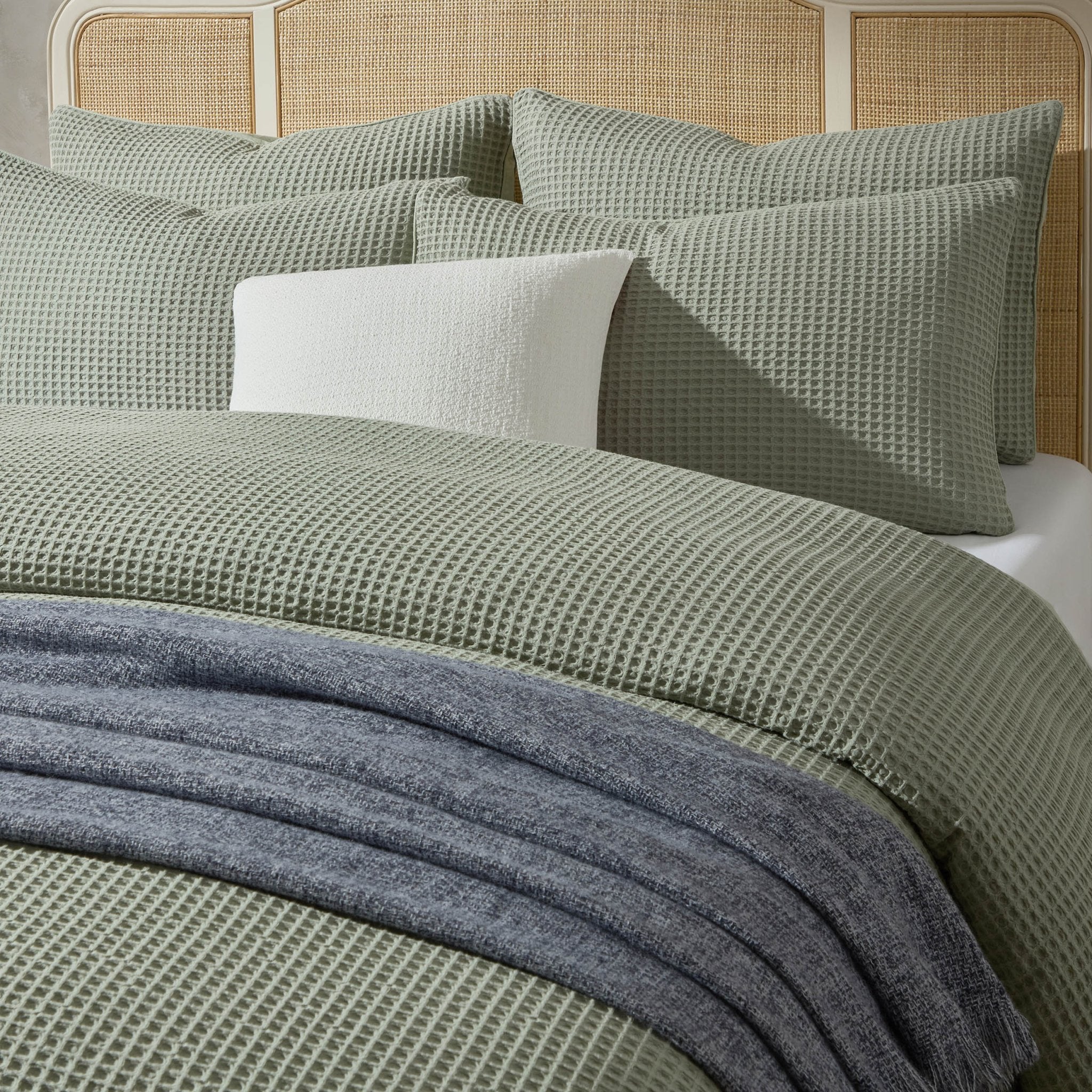 Dusklia - Portofino Waffle 100% Cotton Duvet Cover 200 Thread Count - Sage Green