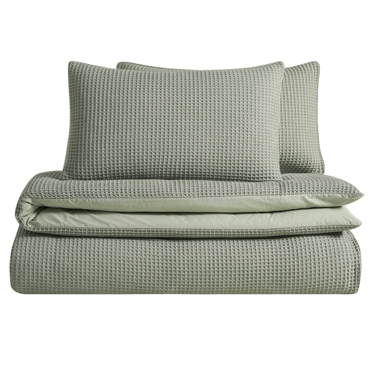 Dusklia - Portofino Waffle 100% Cotton Duvet Cover 200 Thread Count - Sage Green