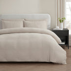 Dusklia - Portofino Waffle 100% Cotton Duvet Cover 200 Thread Count - Natural