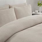 Dusklia - Portofino Waffle 100% Cotton Duvet Cover 200 Thread Count - Natural