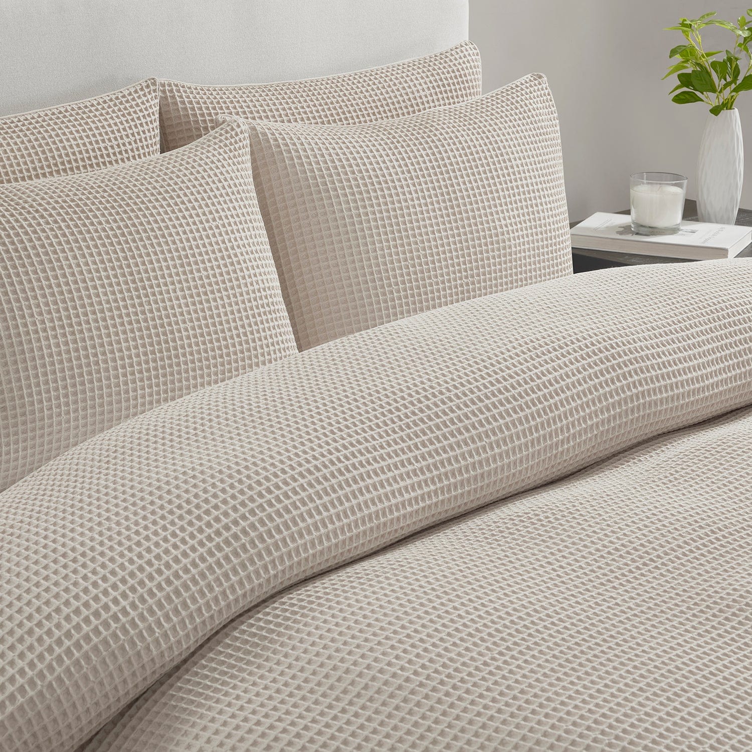 Dusklia - Portofino Waffle 100% Cotton Duvet Cover 200 Thread Count - Natural