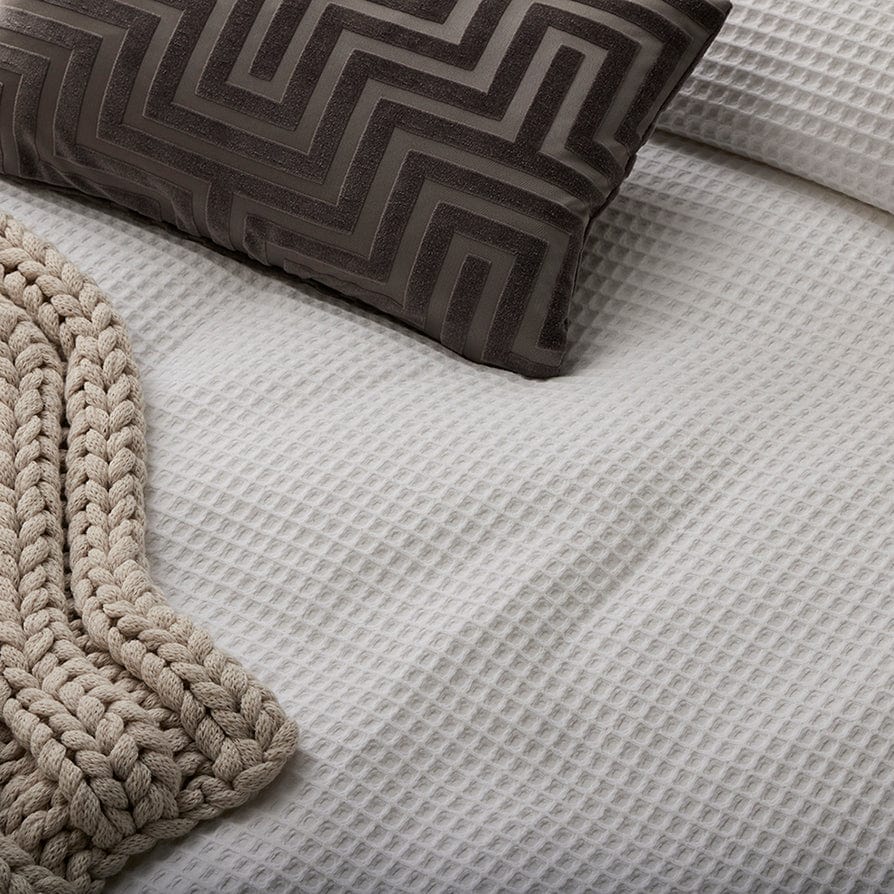 Dusklia - Portofino Waffle 100% Cotton Duvet Cover 200 Thread Count - White