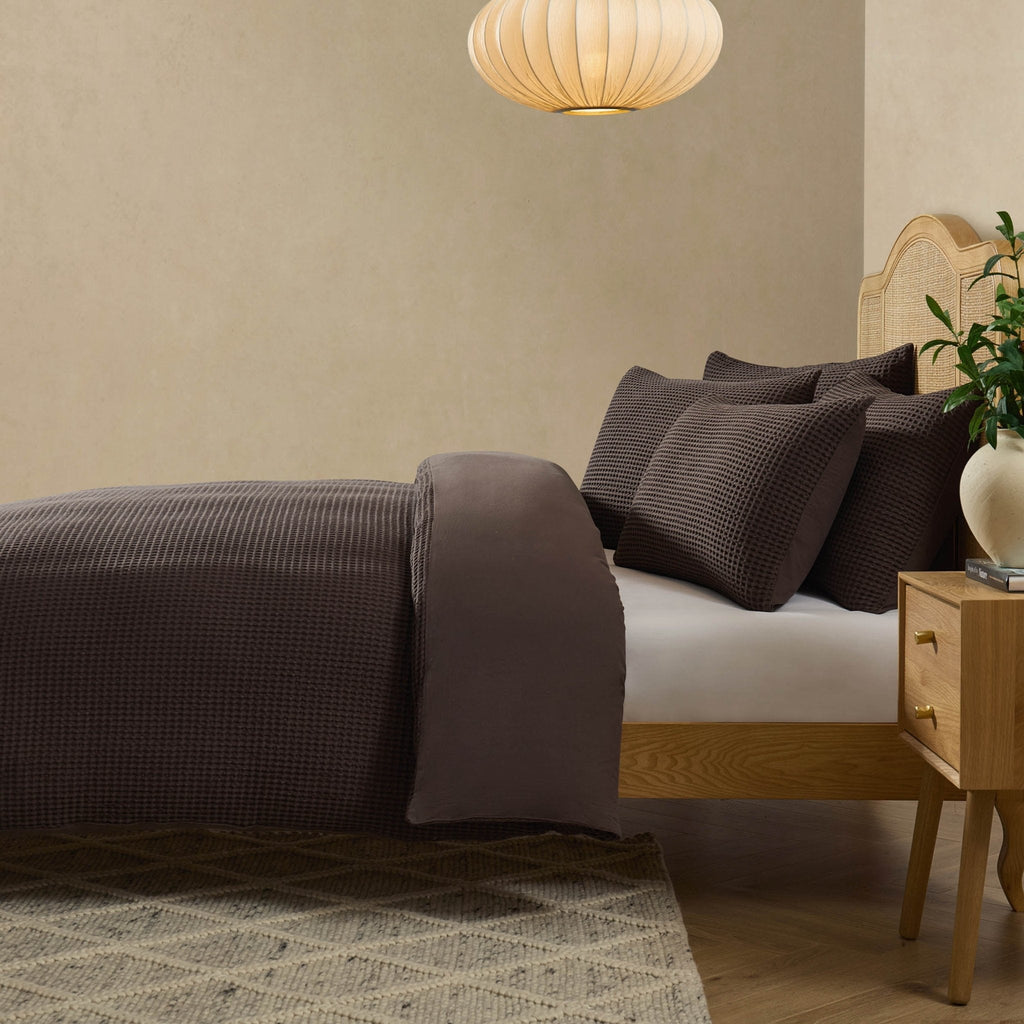 Dusklia - Portofino Waffle 100% Cotton Duvet Cover 200 Thread Count - Chocolate