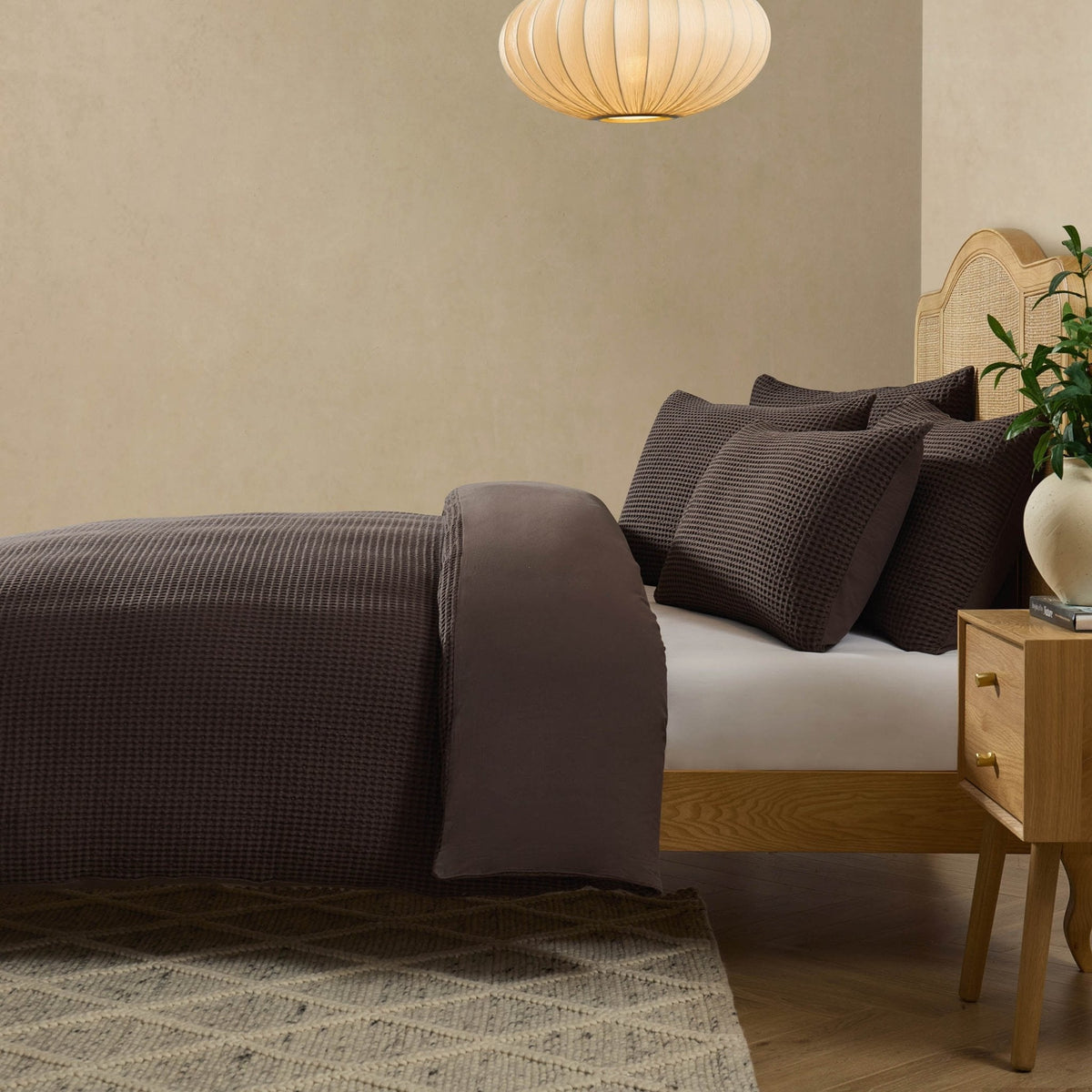 Dusklia - Portofino Waffle 100% Cotton Duvet Cover 200 Thread Count - Chocolate