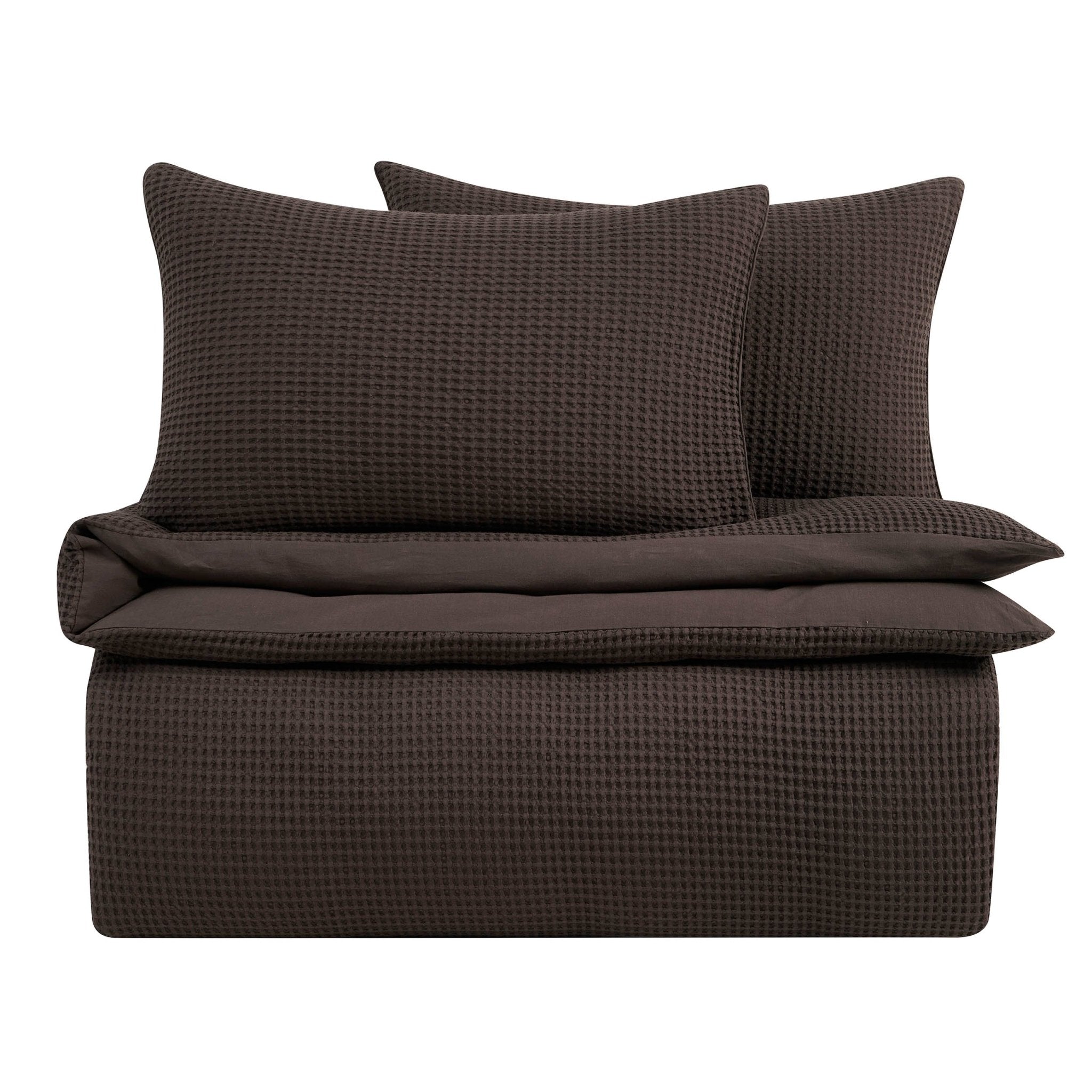 Dusklia - Portofino Waffle 100% Cotton Duvet Cover 200 Thread Count - Chocolate