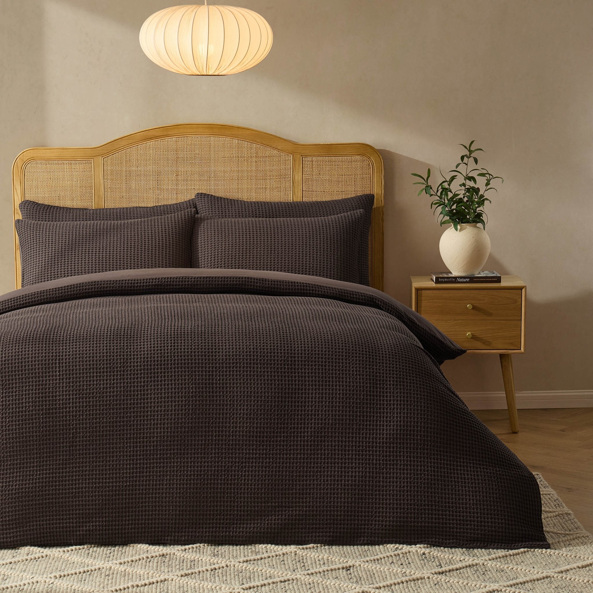 Dusklia - Portofino Waffle 100% Cotton Duvet Cover 200 Thread Count - Chocolate