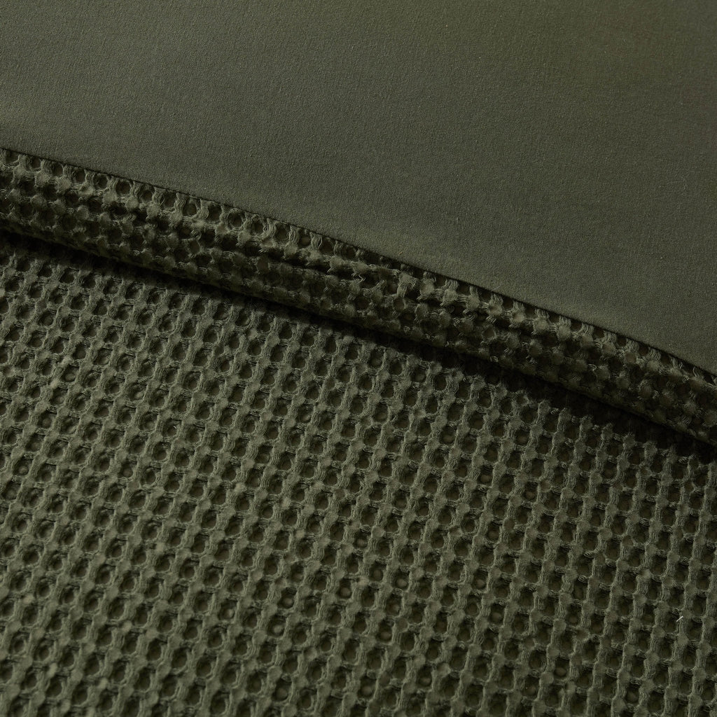 Dusklia - Portofino Waffle 100% Cotton Duvet Cover 200 Thread Count - Forest Green