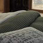 Dusklia - Portofino Waffle 100% Cotton Duvet Cover 200 Thread Count - Forest Green