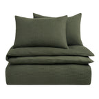 Dusklia - Portofino Waffle 100% Cotton Duvet Cover 200 Thread Count - Forest Green