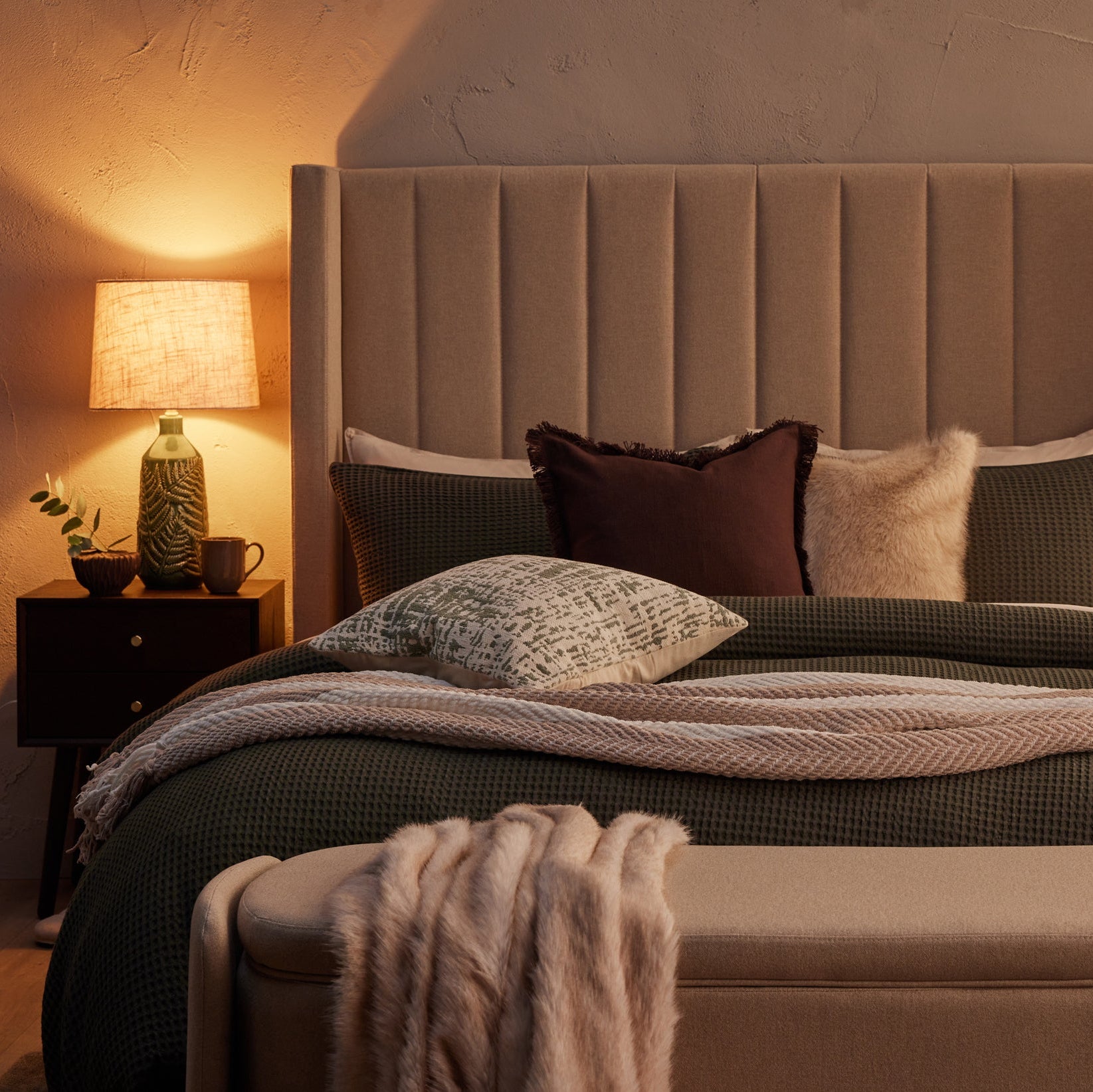 Dusklia - Portofino Waffle 100% Cotton Duvet Cover 200 Thread Count - Forest Green
