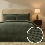 Dusklia - Portofino Waffle 100% Cotton Duvet Cover 200 Thread Count - Forest Green